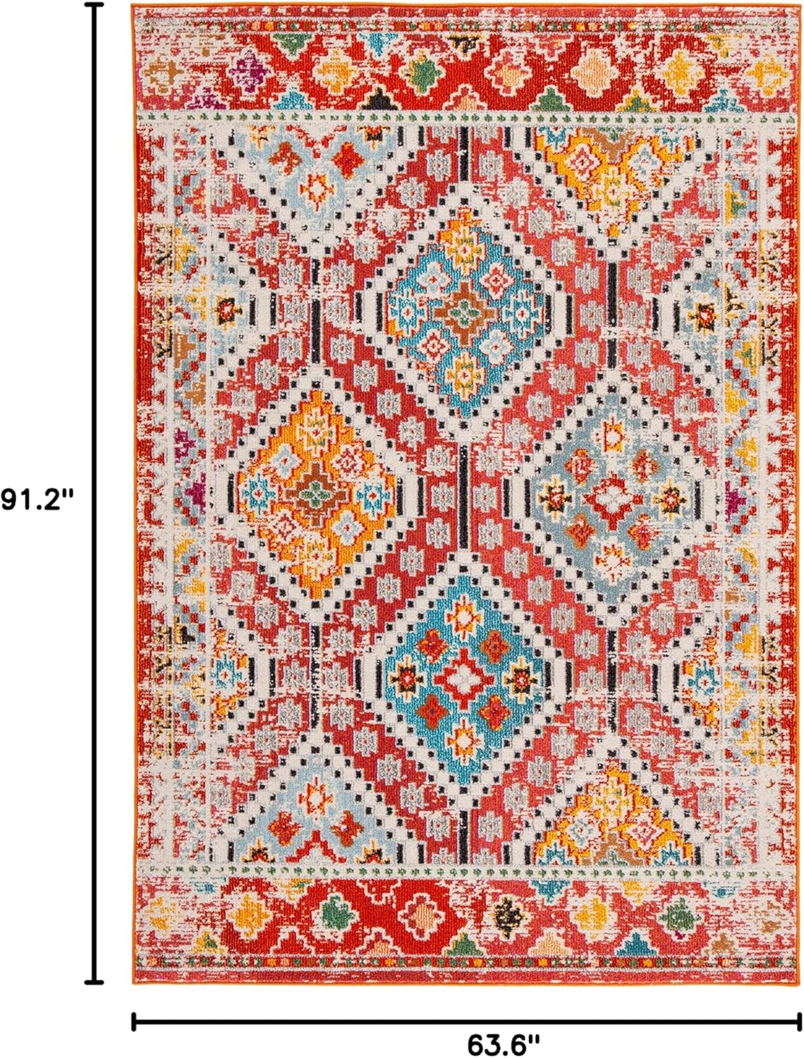 SAFAVIEH Madison Collection Area Rug - 5'3" x 7'6", Rust & Pink, Boho Diamond Distressed Design, Non-Shedding & Easy Care, Ideal for High Traffic Areas in Living Room, Bedroom (MAD418Q)