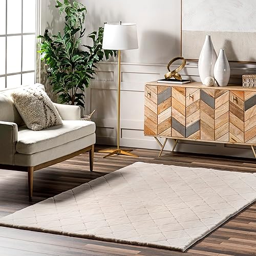 nuLOOM Amy - Alfombra casual de conejo sintético lavable a máquina, 5 x 8 pulgadas, color beige