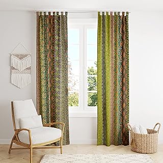 10 Dining Room Curtain Ideas for Soft Filtered Light 29 THE ART BOX Green Silk Sari Curtains – Boho Patchwork Window Panels, Ind...