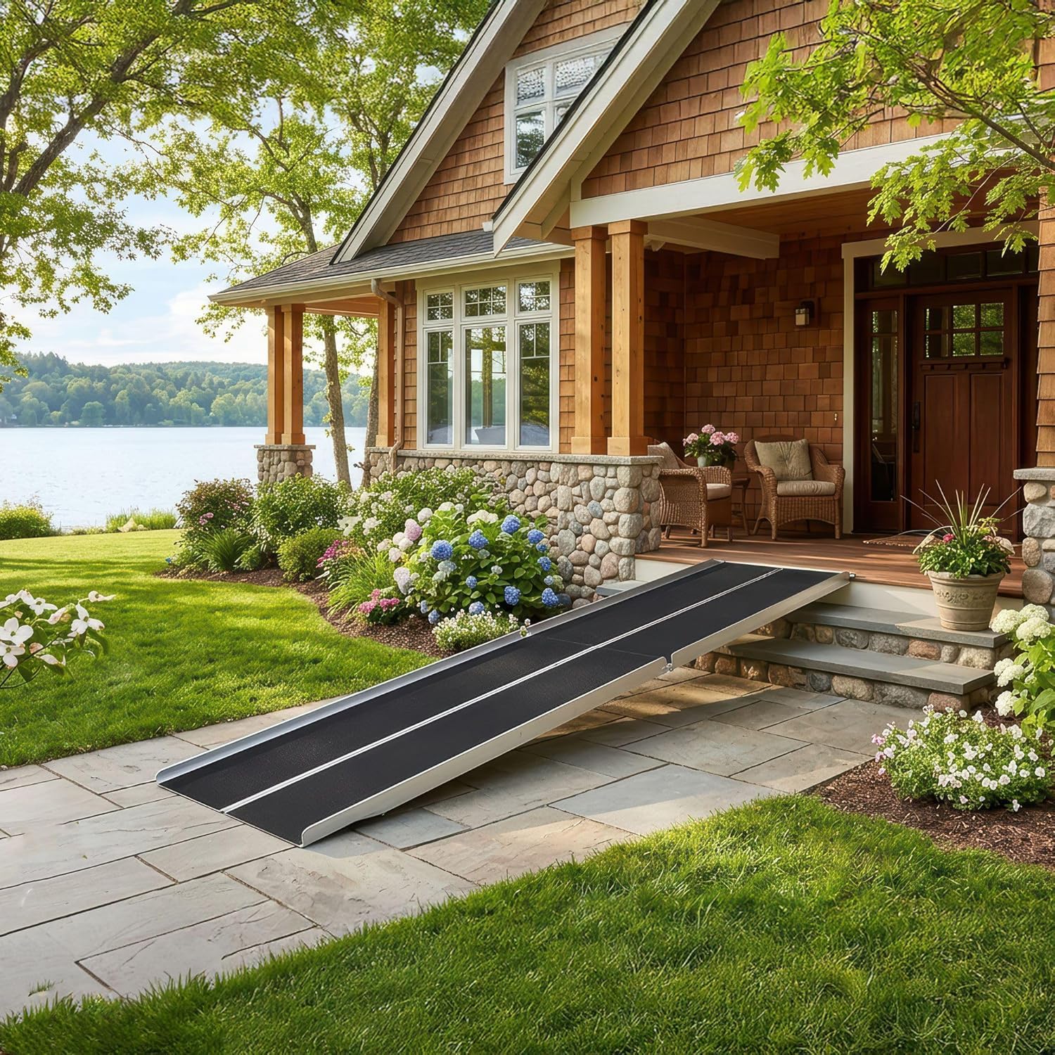 12’ Portable Wheelchair Ramp for Home Steps & Entry, 600 lb Capacity, Folding, Non-Slip, for Scooter, Walker, Rollator, Silver Spring