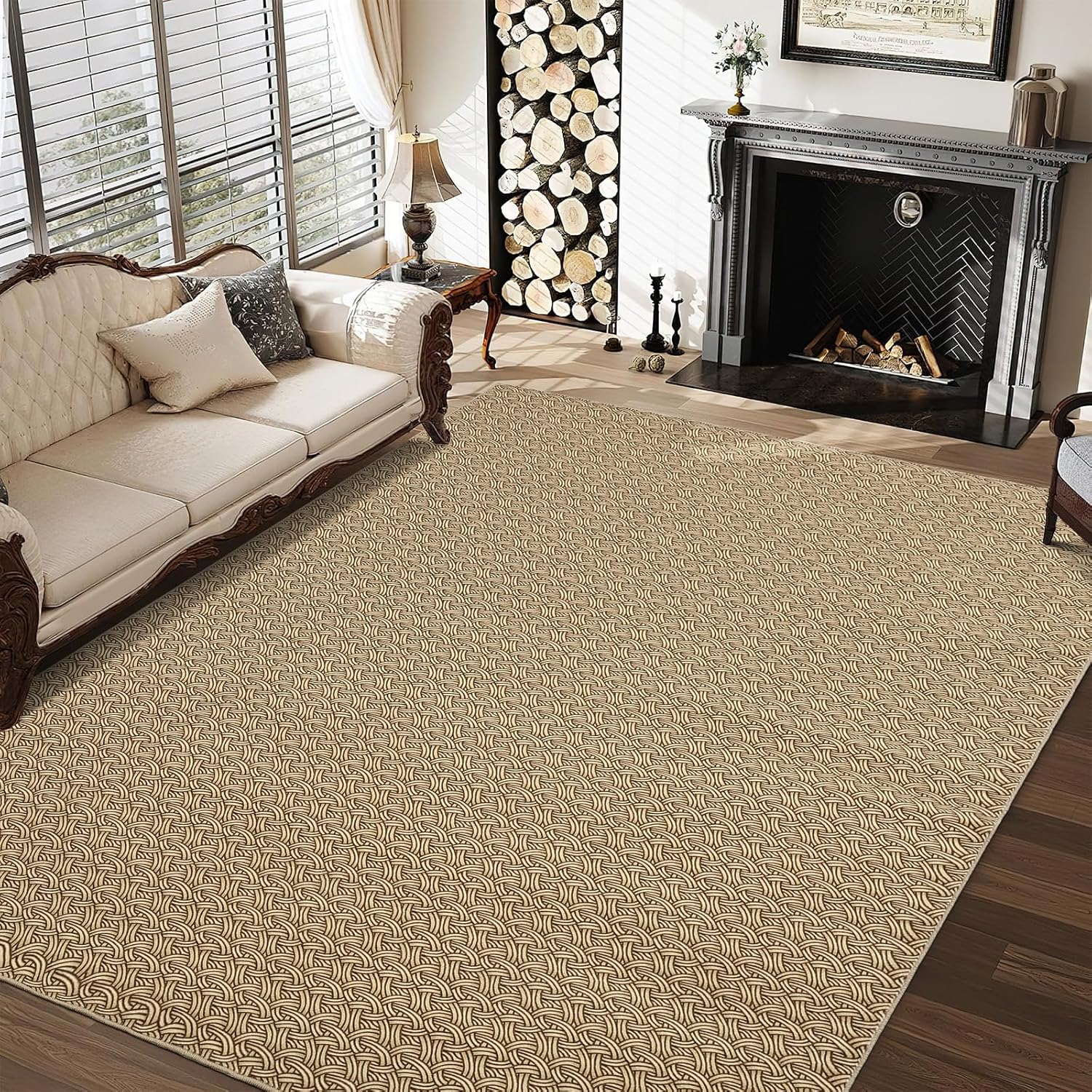 printed area rug with braided-look texture - machine washable, non-slip indoor carpet for living room, bedroom & durable home decor brown-beige 8' x 10' (rectangular)