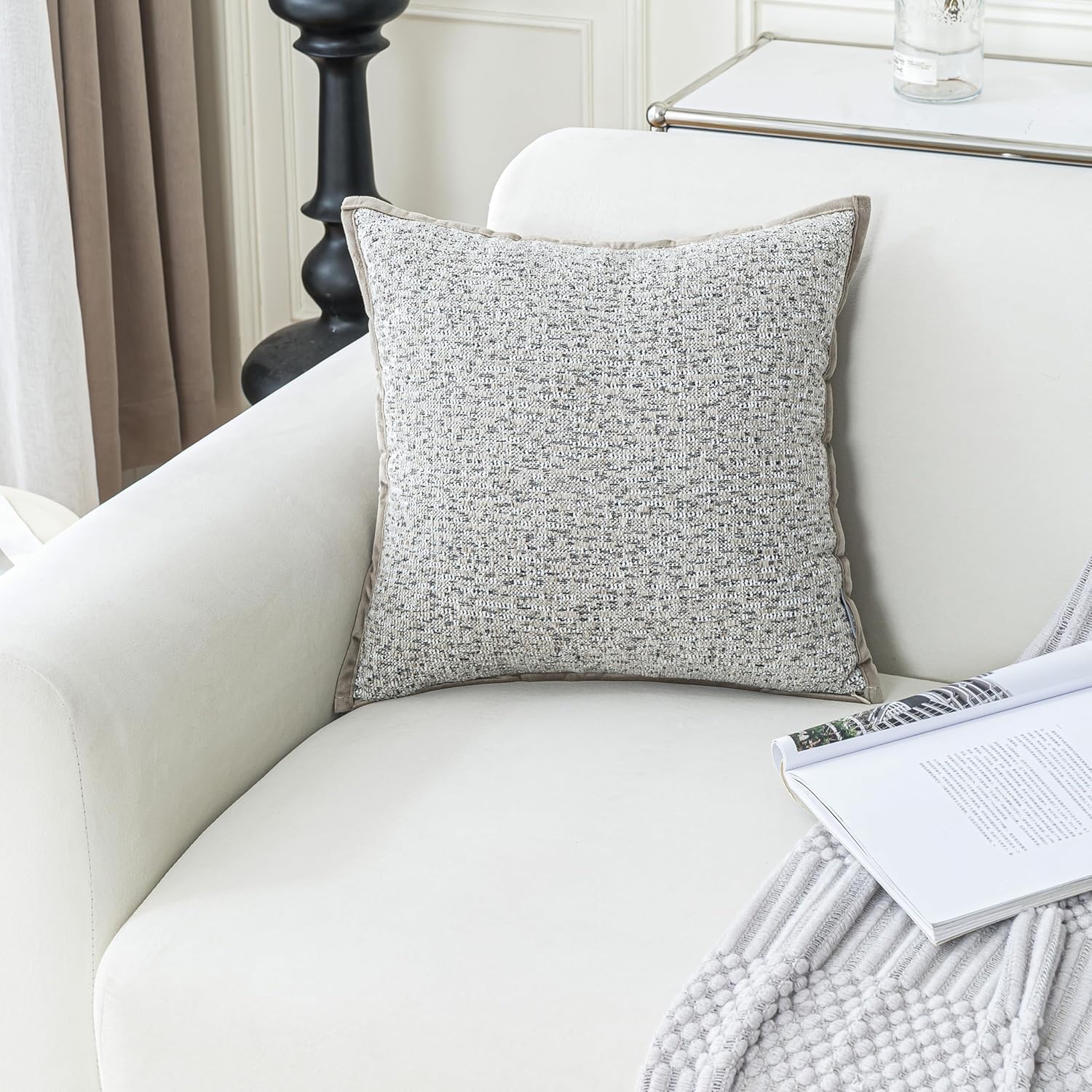 Boucle Throw Pillow Covers 18x18 Inch Set of 2 - Farmhouse Boho Luxury Couch Pillows for Sofa, Living Room, Bed | Soft Textured Khaki Decorative Cushion Covers