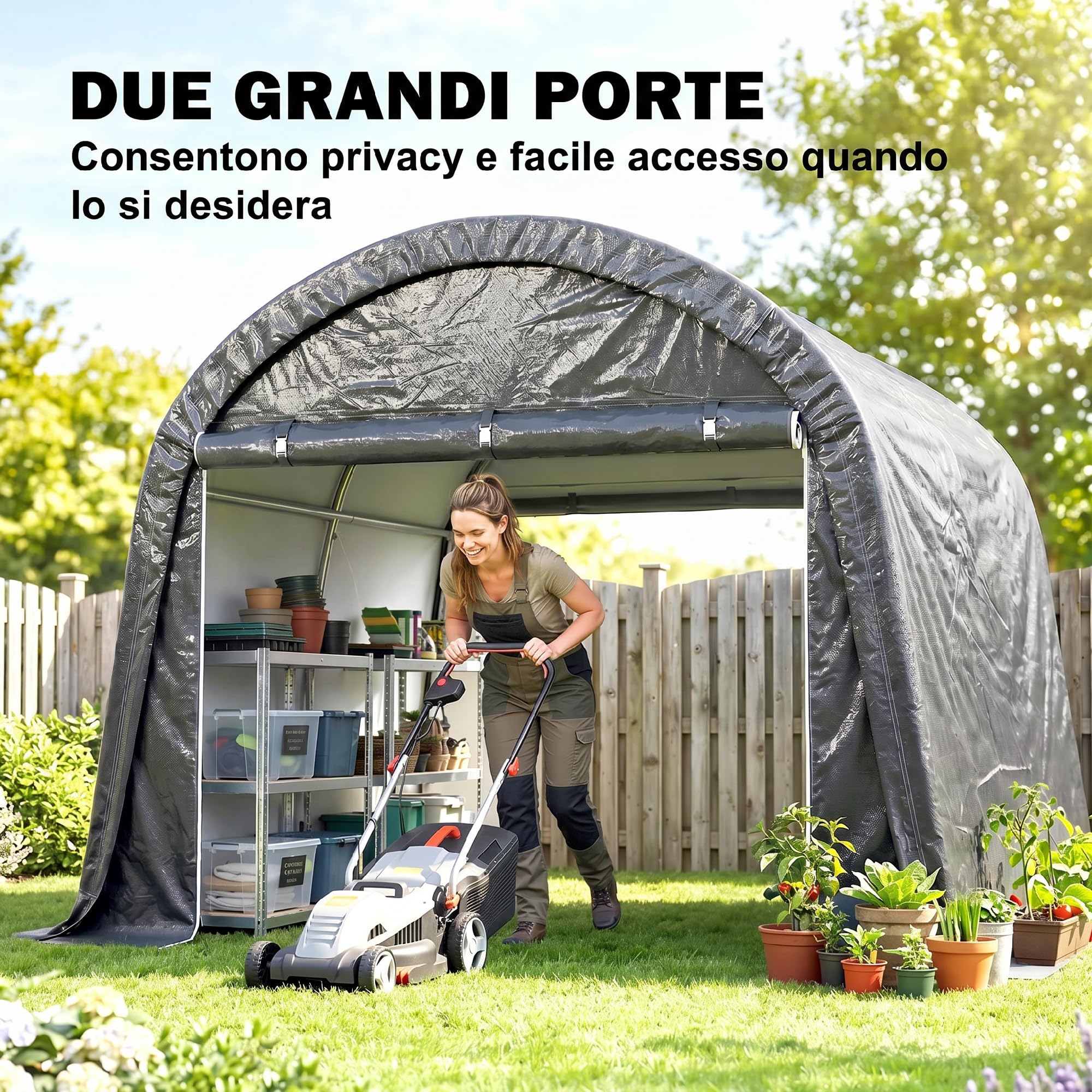 Outsunny 3x3m Garage Moto per Esterno, Tenda Garage con Copertura Rinforzata Impermeabile, 2 Ingressi a Zip, per Biciclette e Attrezzi in Acciaio Zincato, Tenda per Biciclette da Giardino, Grigio