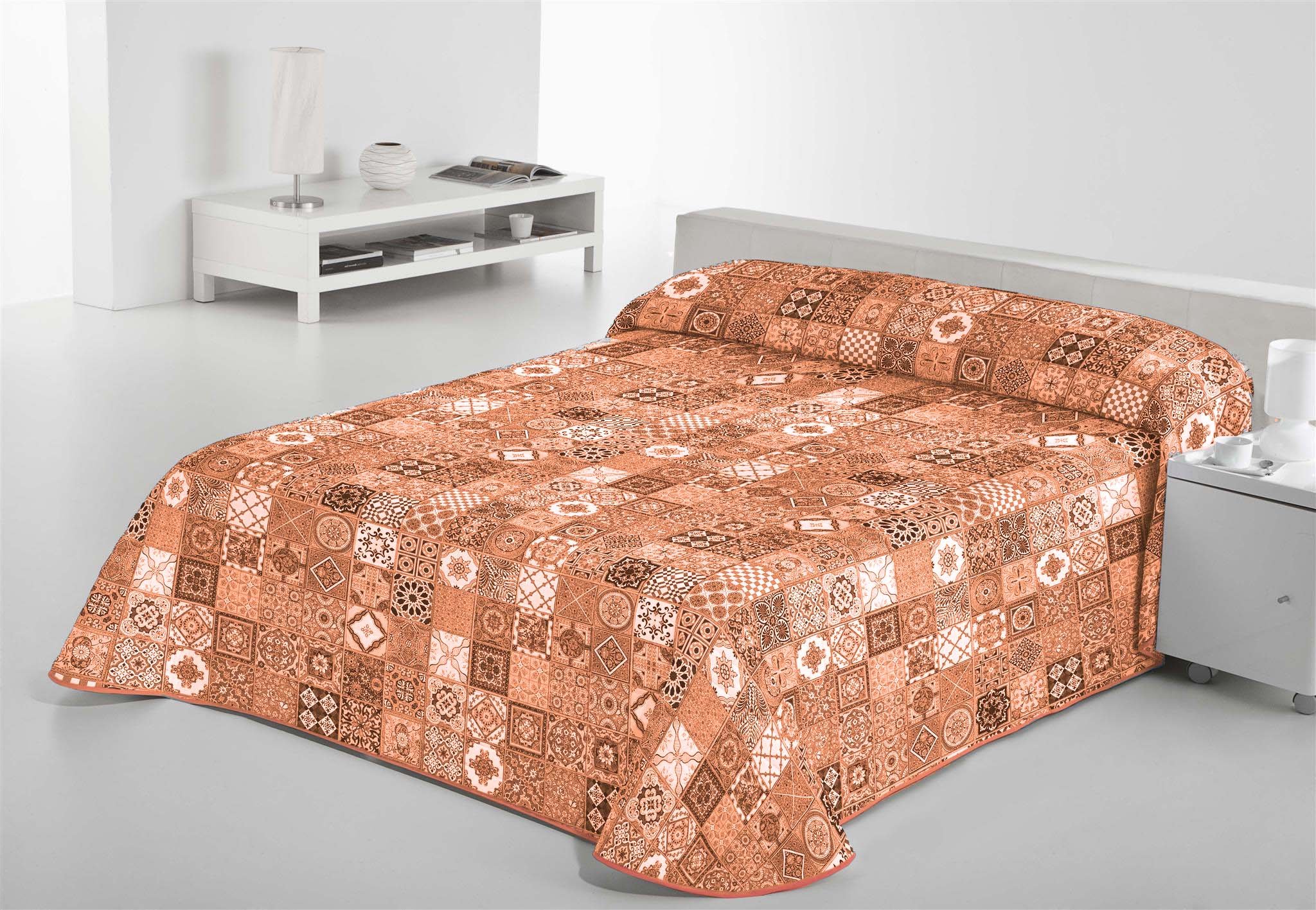 SABANALIA - Colcha Estampada Rustik (Disponible en Varios tamaños), Color Naranja, Cama 135 - (230 x 280)