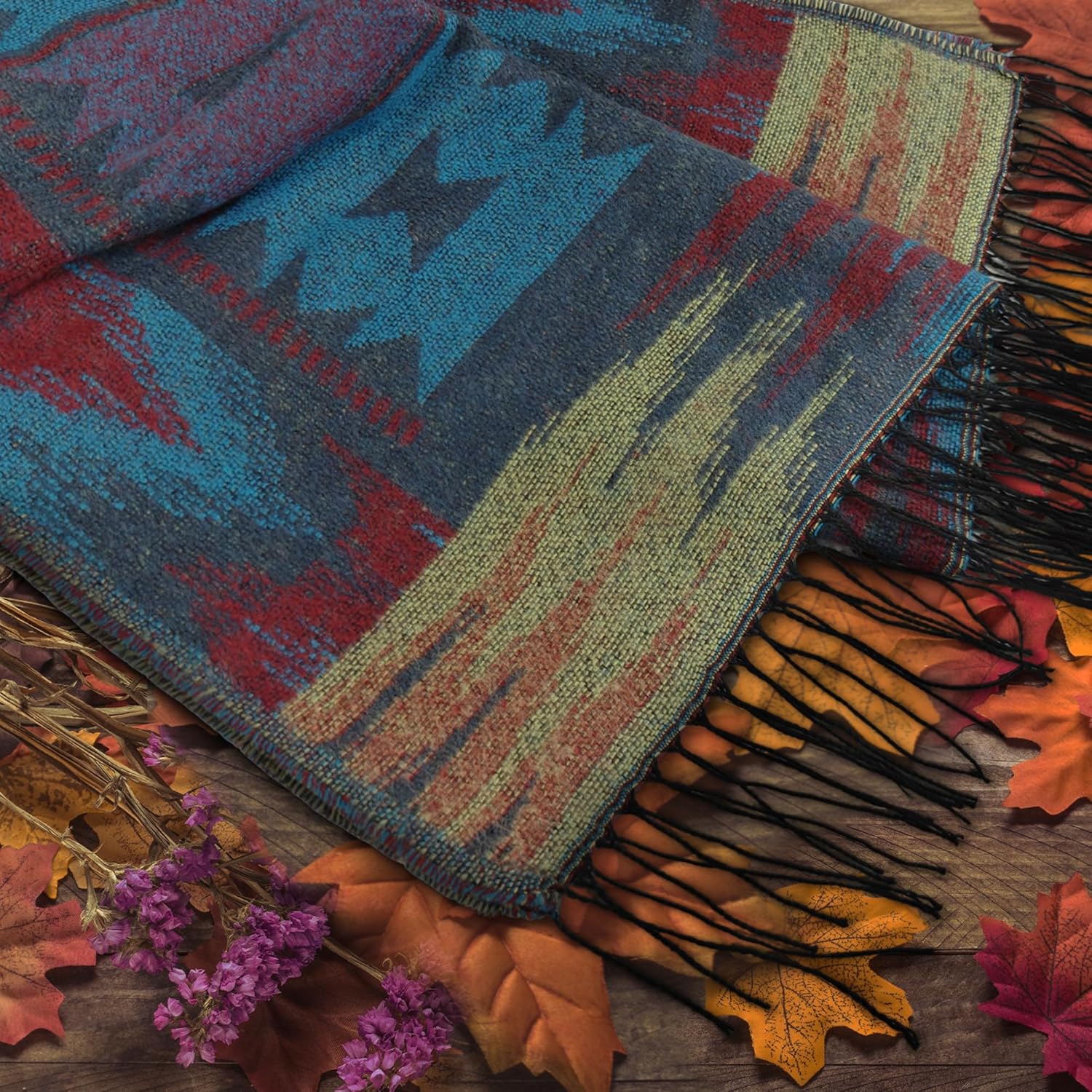 Uyuni Women's Bohemian Casual Shawl Fringe Poncho Loose Vintage Patterned - Image 7