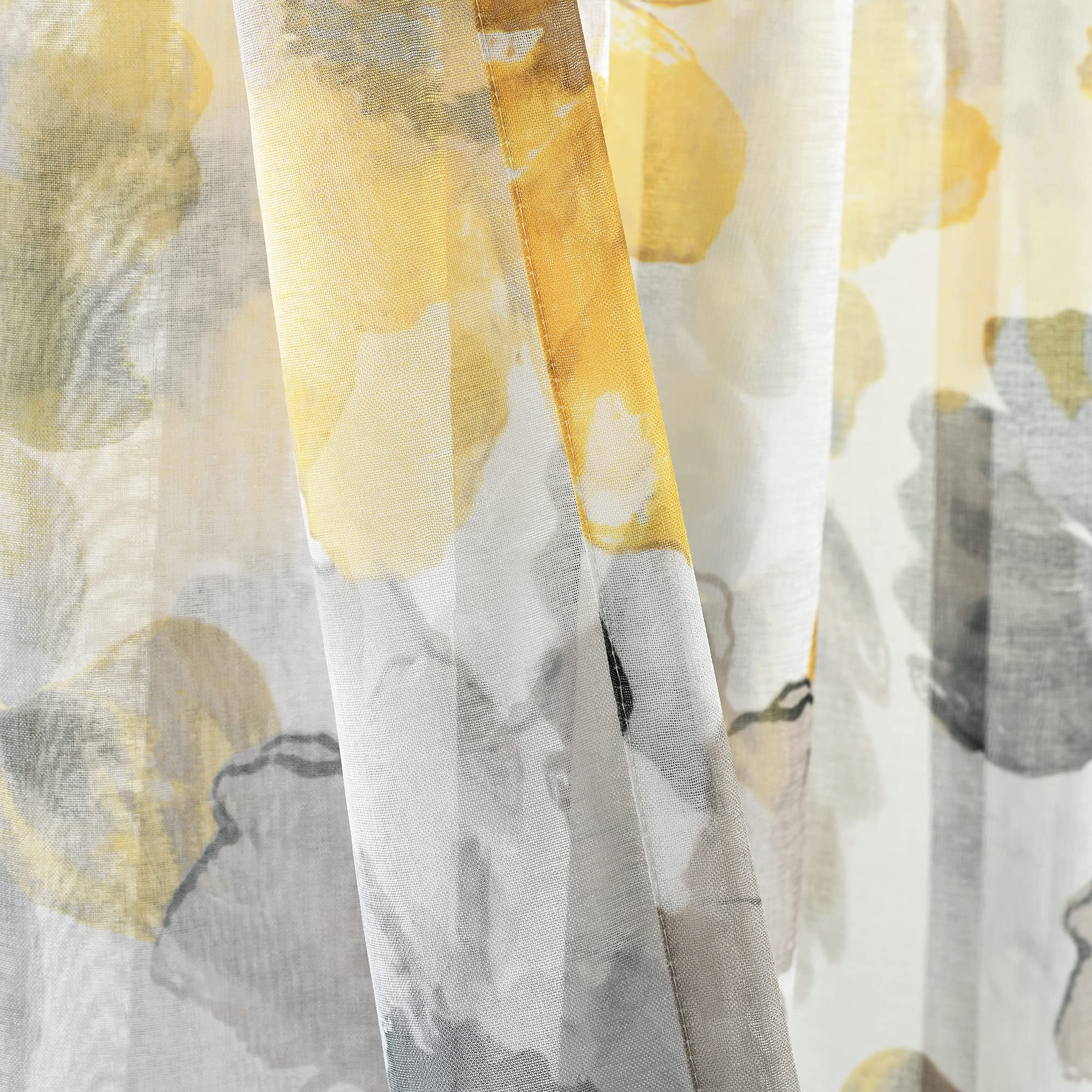 Lush Decor Leah Room Darkening Window Curtain Panel Pair Floral Insulated Grommet, 52" W x 84" L, Yellow & Gray - Image 4