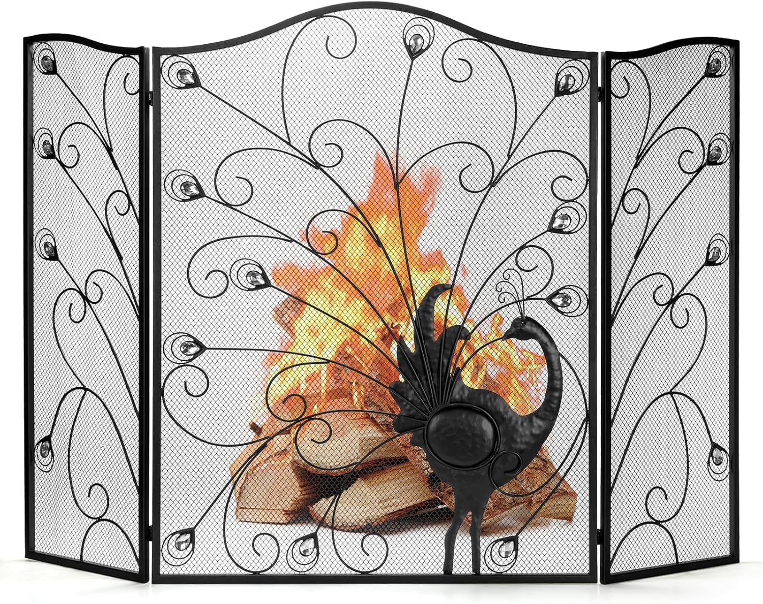 DynaLiving Fireplace Screen Decorative 3 Panel Black Fireplace Screen 50.1 * 35.8