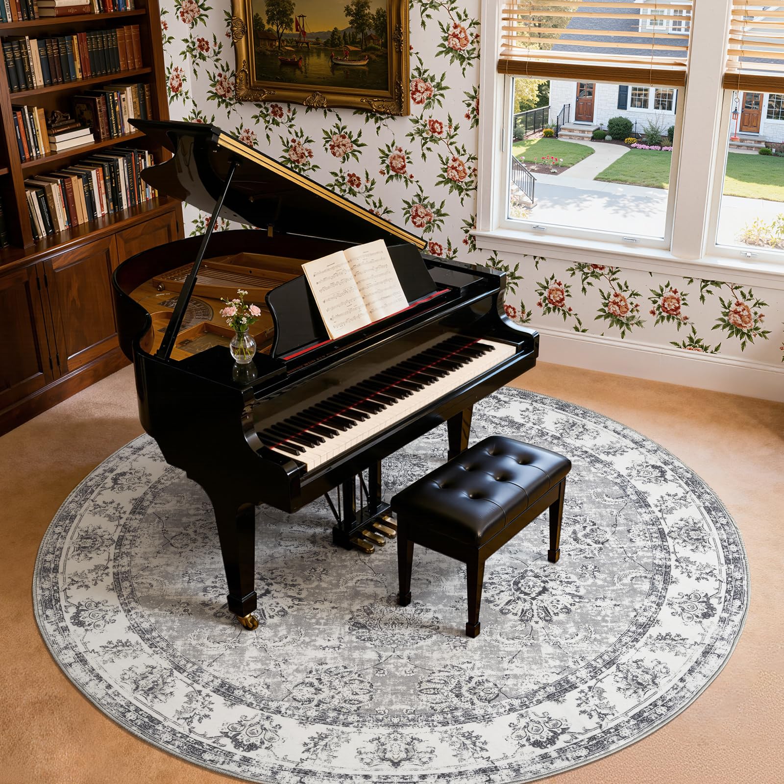 Amazon.com: jinchan 8ft Vintage Floral Round Rug, Circle Washable