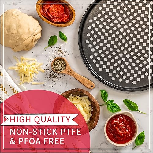 Miniatura 6 de Maxi - Juego de 2 moldes para pizza pequeños con agujeros, antiadherente, resistente a los arañazos, hecho con acero y aluminio para corteza