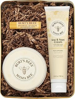 Burts Bees Gift Set, 3 Pregnancy Skin Care Products - Mama Belly Butter, Lip Balm Original Beeswax, Leg & Foot Cream, with Giftable Tin