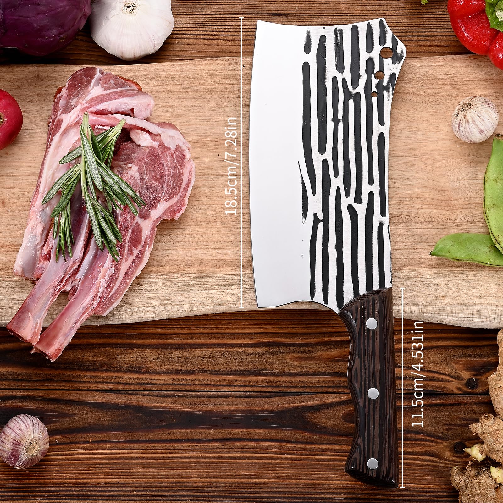 Cuchillo Verdura,Cuchillo de Chef Forjado Hecho a Mano,Cuchillo de Cocina Cuchillo Multifuncional de Acero Inoxidable Profesional Cuchillo Carne,Mango de Madera y Embalaje de Regalo