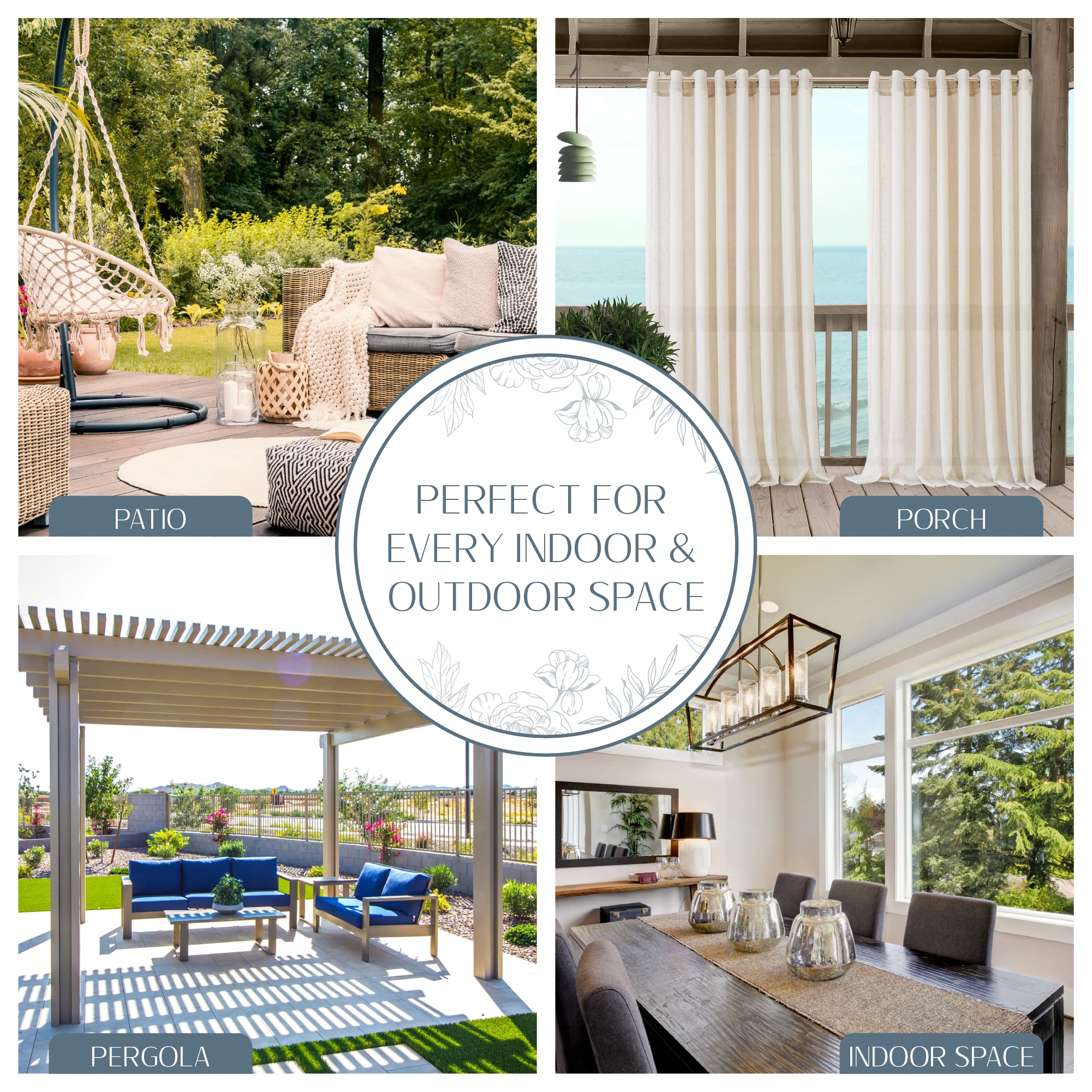 Elrene Home Fashions Carmen Sheer Extra-Wide Weatherproof Indoor/Outdoor Grommet Top Curtain Panel with Coordinating Tieback for Porch Pergola - Image 3