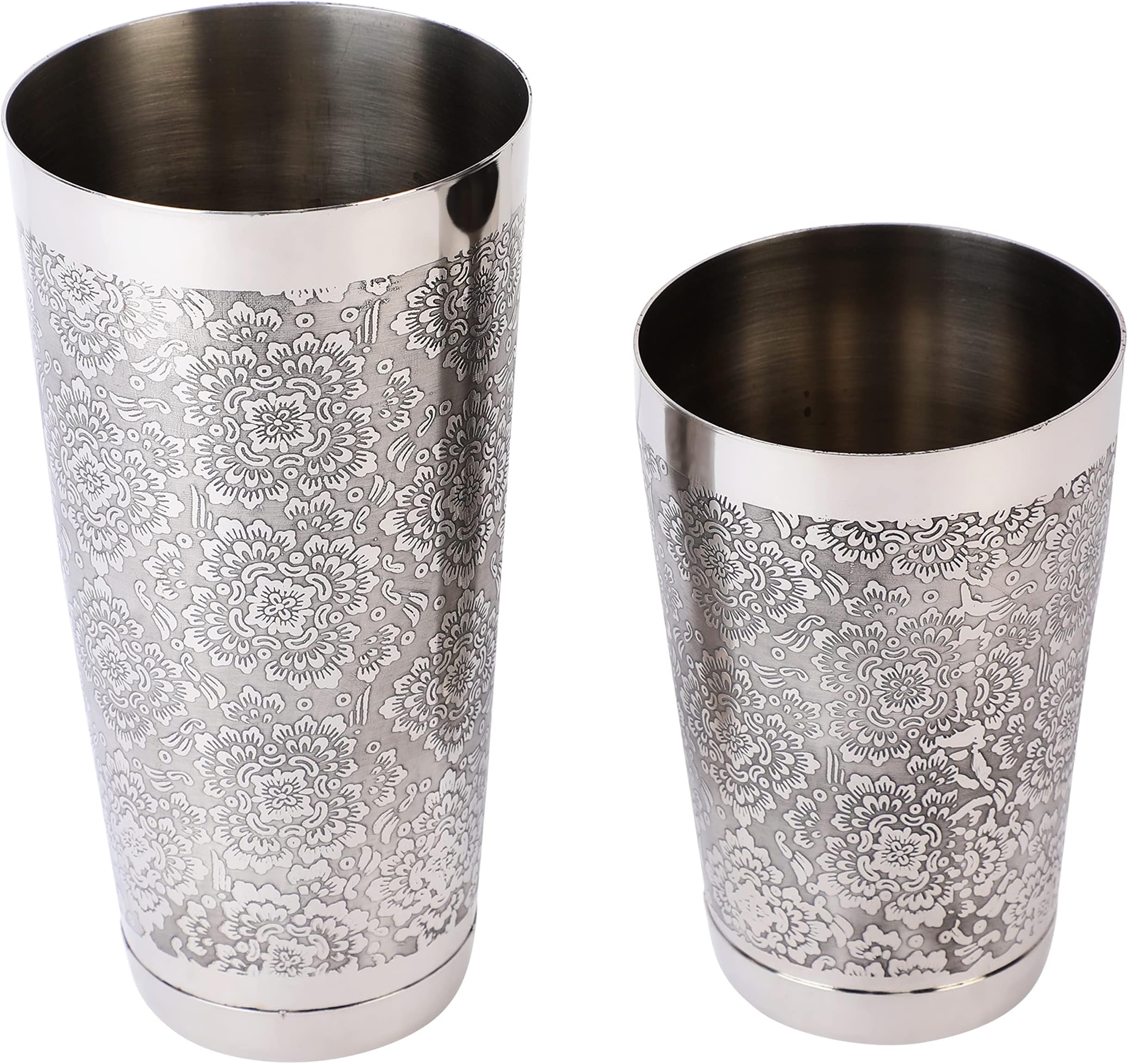 Rudra Exports Engraving Boston Shaker, Anti Skid Etched Design Boston Shaker Cocktail Shaker 2 Pieces Set: 540 ml & 840 ml Weighted Base: 2 Pcs