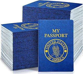 Woanger 50 Pcs Blank Passport Book Blue Passport Notebook Bulk 4 x 5.5 Inch Play Fake Pass Port Travel for Operation World Travel Pretend Activity (Classic)