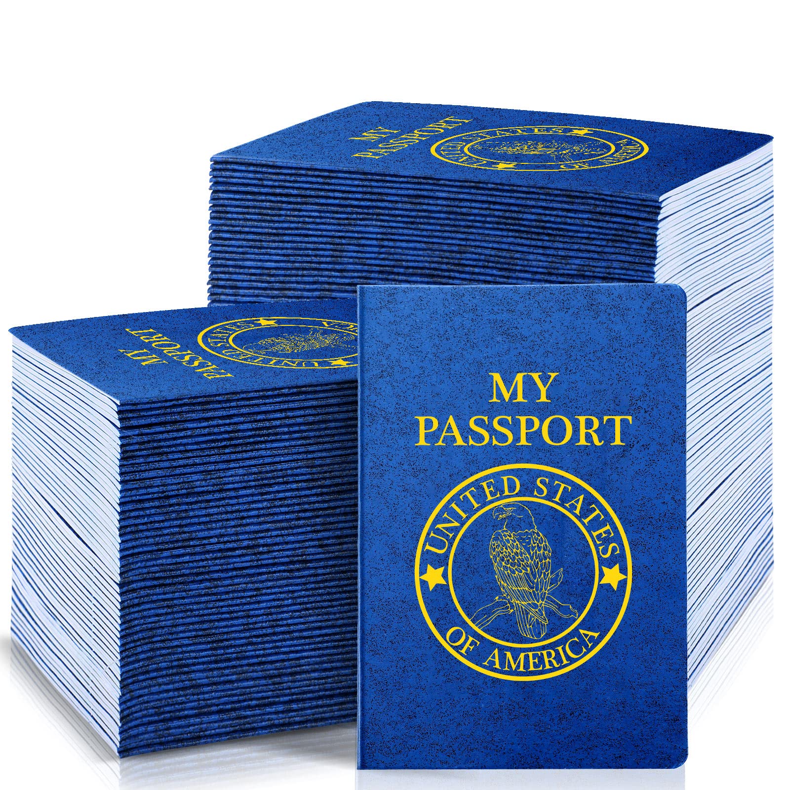 Woanger 100 Pcs Blank Passport Book Blue Passport Notebook Bulk 4 x 5.5 Inch Play Fake Pass Port Travel for Kid Operation World Travel Pretend School Activity (Classic)