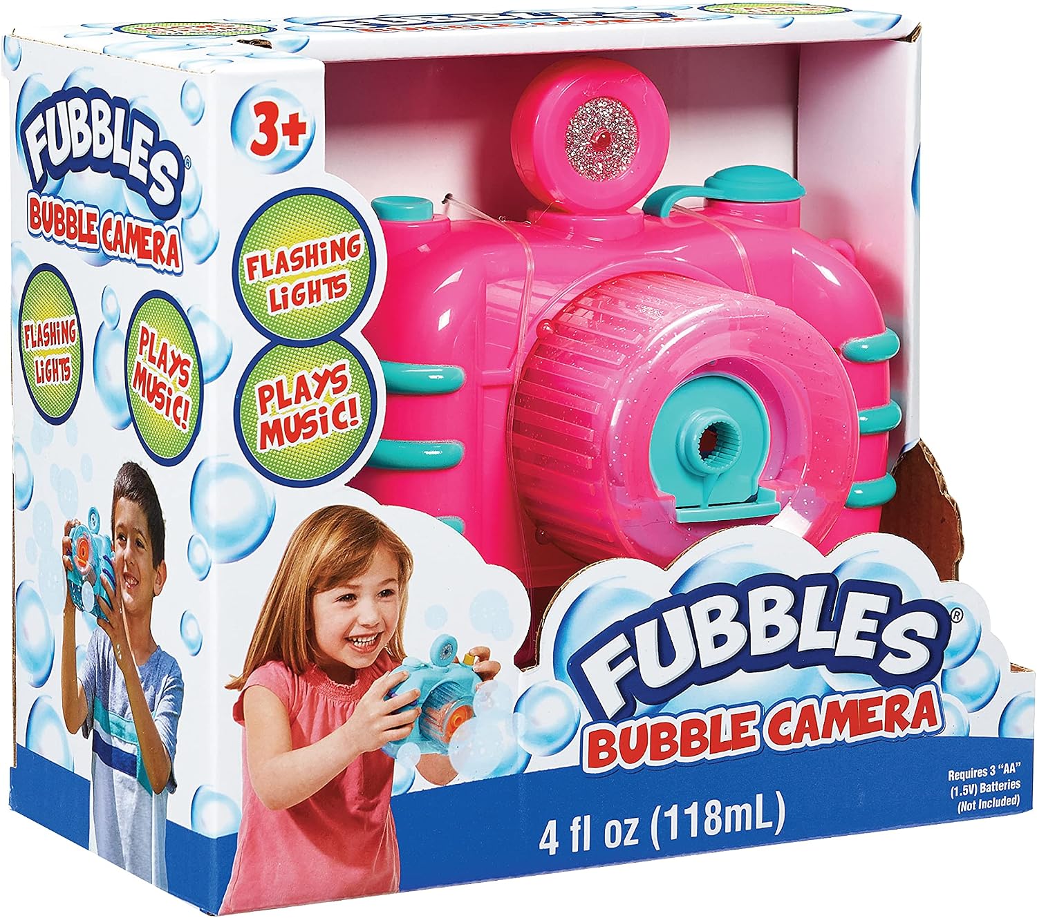 Little Kids Fubbles Bubble Camera with Realistic Shutter Sound, Fun Lights and Music. Includes Premium Bubble Solution, Pink (47302E)