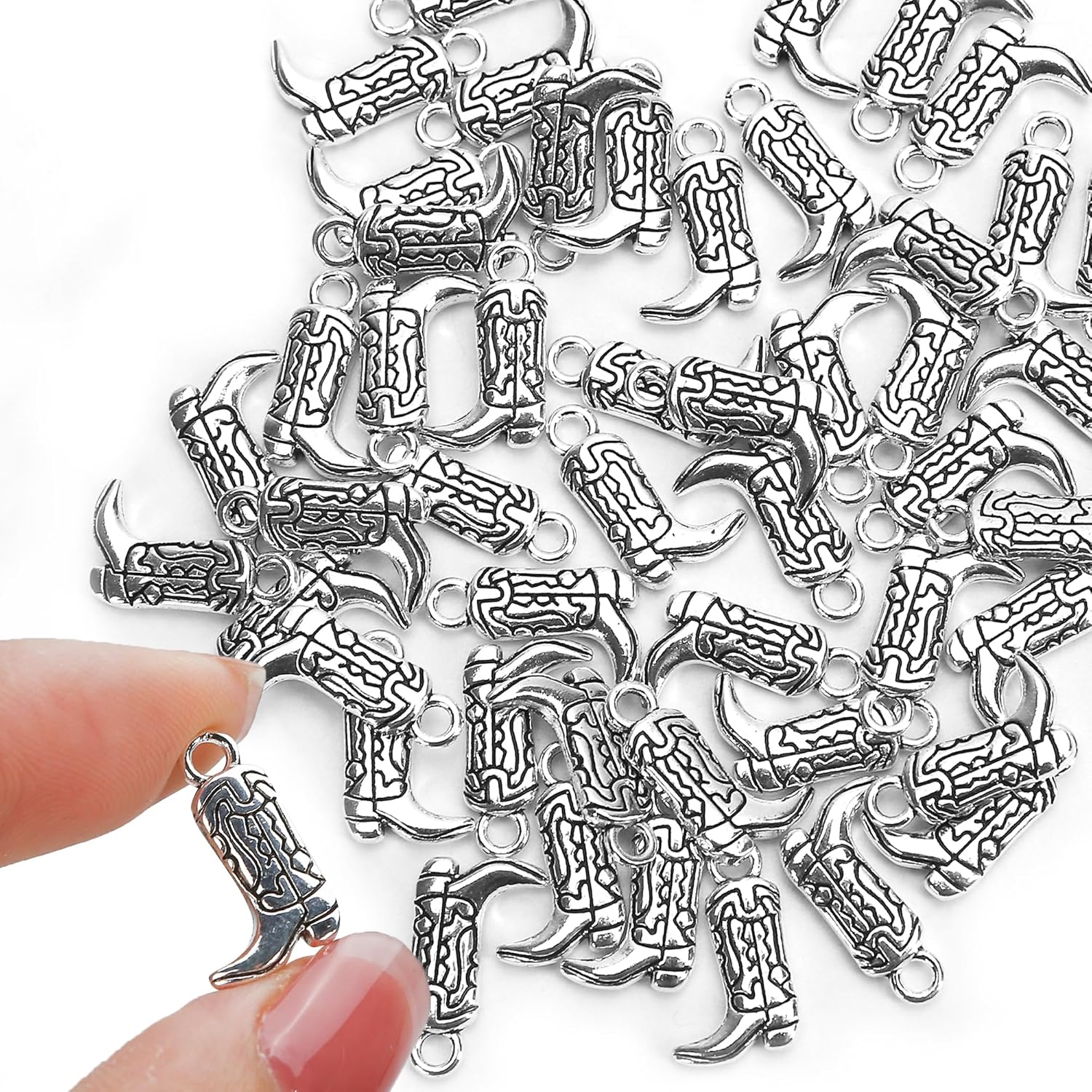 50PCS Cowboy Boot Charms, Double-Sided Western Antique Boot Charms Fit Bracelet Necklace Pendants for DIY Jewelry Making Crafting for Cowgirl Men (Silver Tone Color) - Image 3