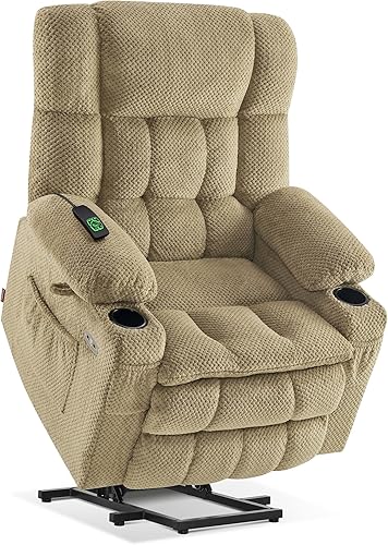 Miniatura 35 de MCombo Silla reclinable de doble motor con masaje y calor para personas mayores, posición infinita, puertos USB, portavasos, tela 7890