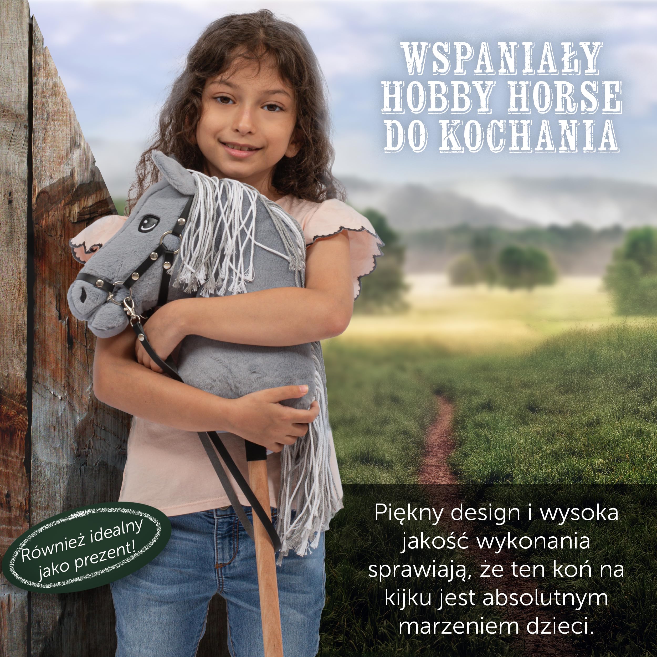 Pink Papaya Hobby Horse z uzda i trense, koń kijowy do hobby, konik do jazdy konnej dla dzieci