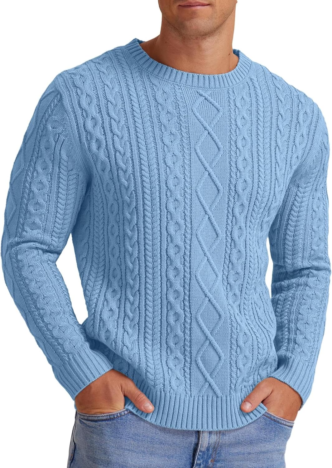 Hisir Heren Kabel Gebreide Truien Winter Casual Ronde Hals Dikke Warme Lange Mouw Trui Trui Tops voor Mannen UK, S