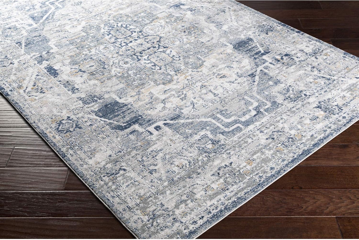 Livabliss Raii Vintage Textured Area Rug, 5'3" x 7'3", Gray/Dark Blue