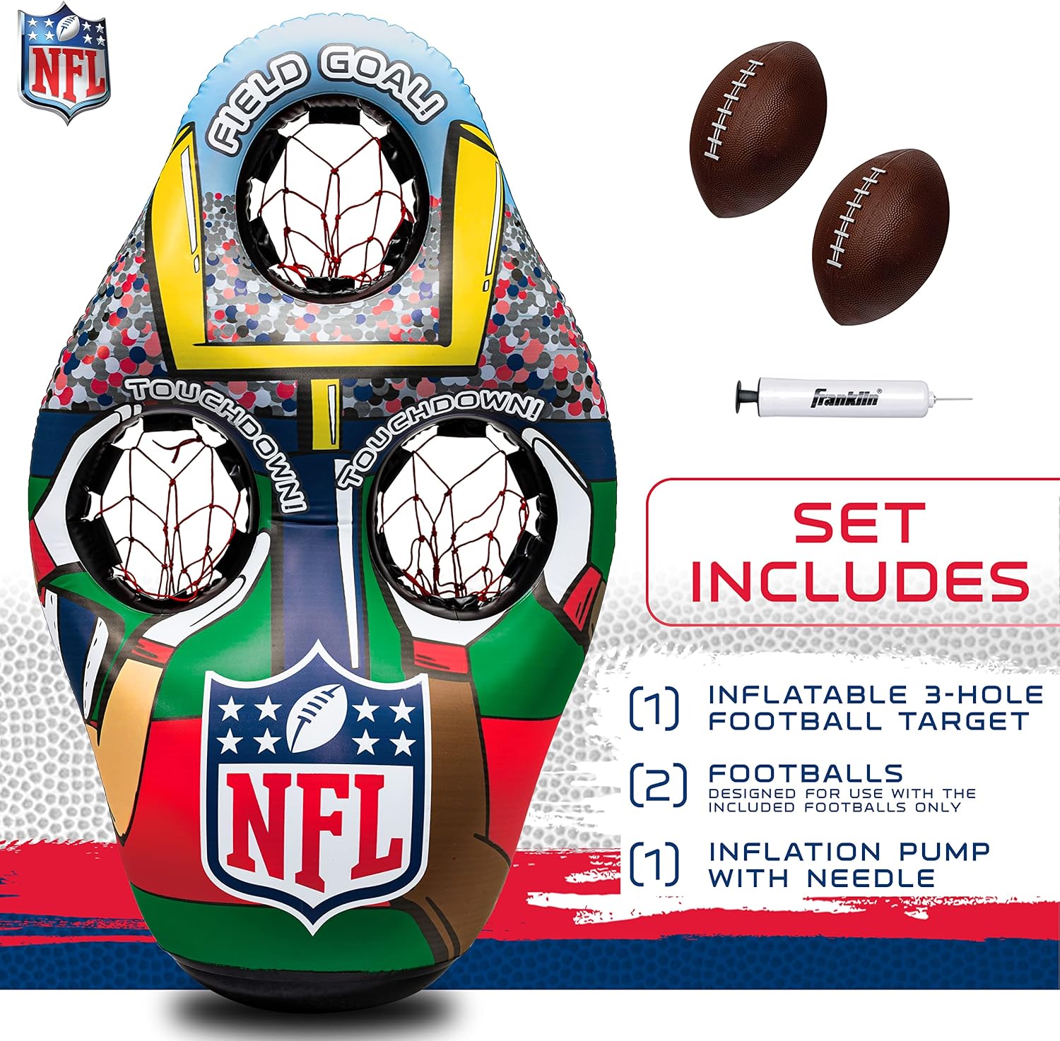 Franklin Sports NFL Inflatable Target Toss Game - Kids Mini Football Throwing Game Set - Portable Indoor + Outdoor Toy Football Target + Mini Footballs - 51" : Sports & Outdoors