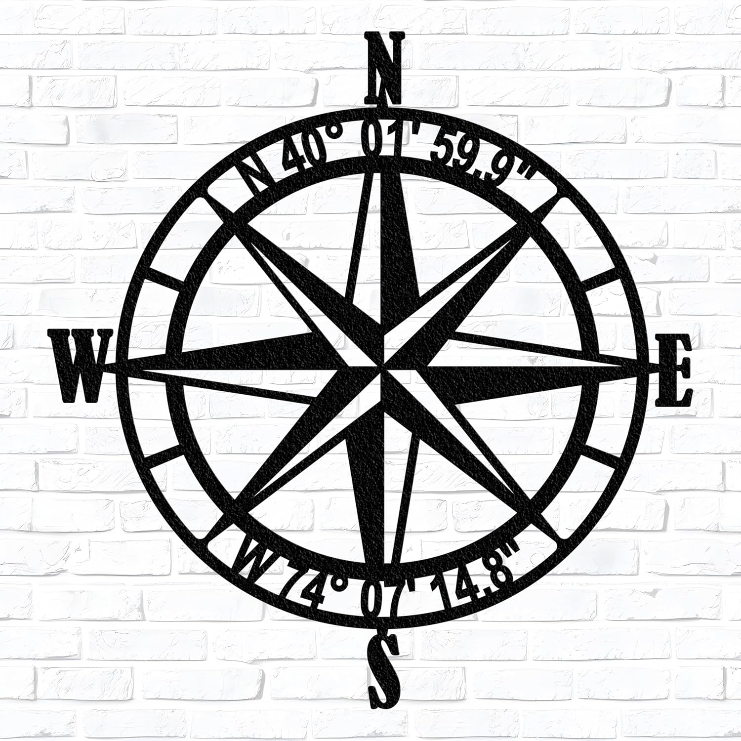 Nautical Compass Rose Metal Wall Art with GPS Coordinates