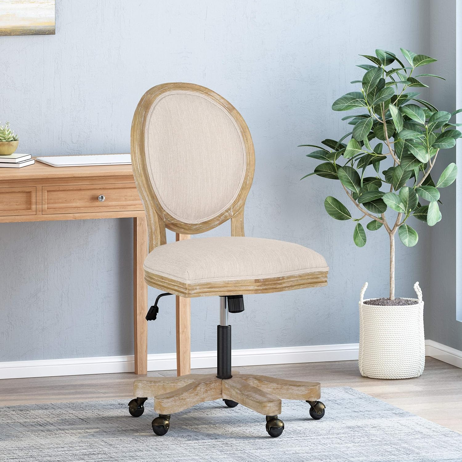 Pishkin Upholstered Swivel Office Chair - Beige/Natural