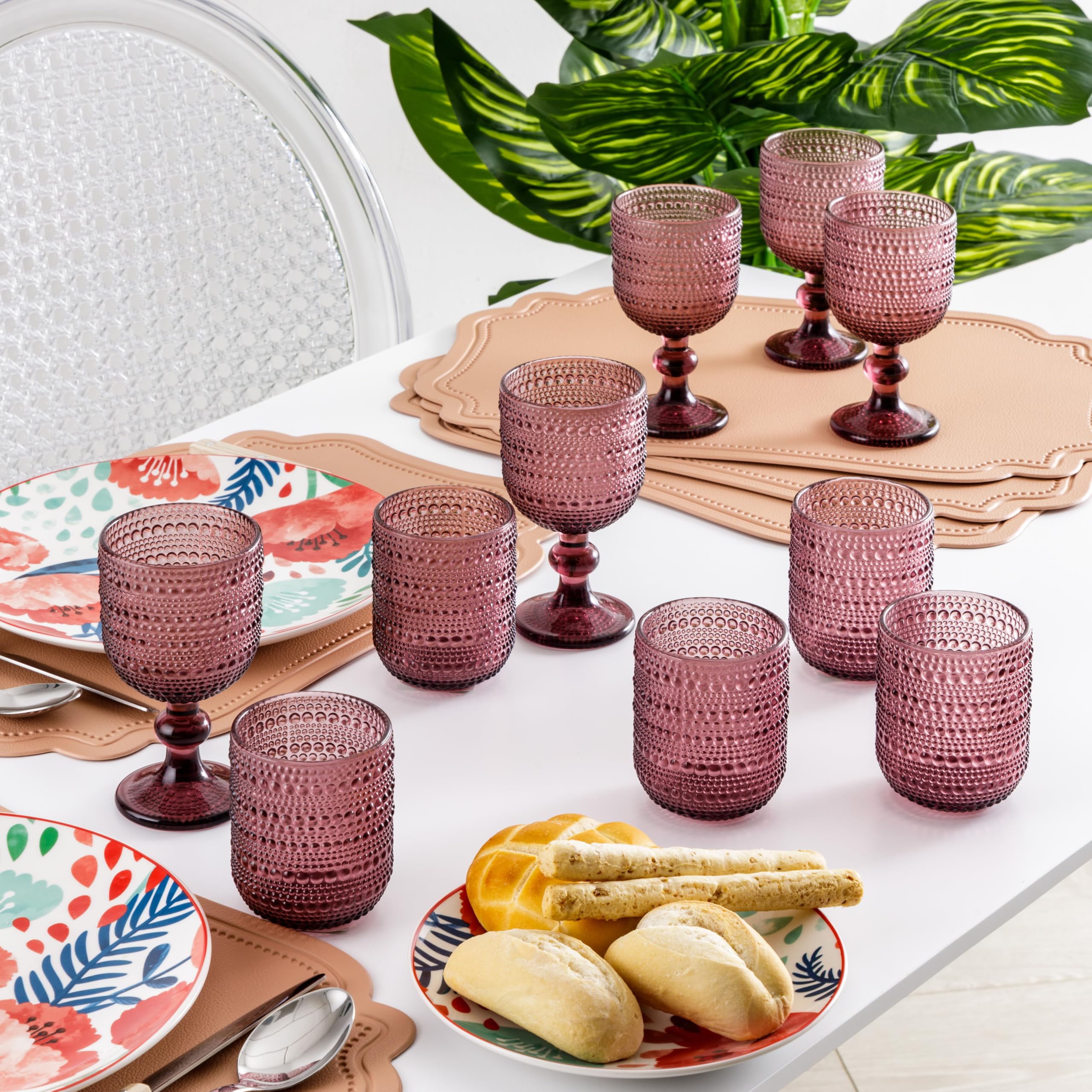 Baroni Home - Set De 6 Verres à Pied 20 Cl Rose Poudré Avec Relief Pois - Élégants Et Lavables Au Lave-Vaisselle