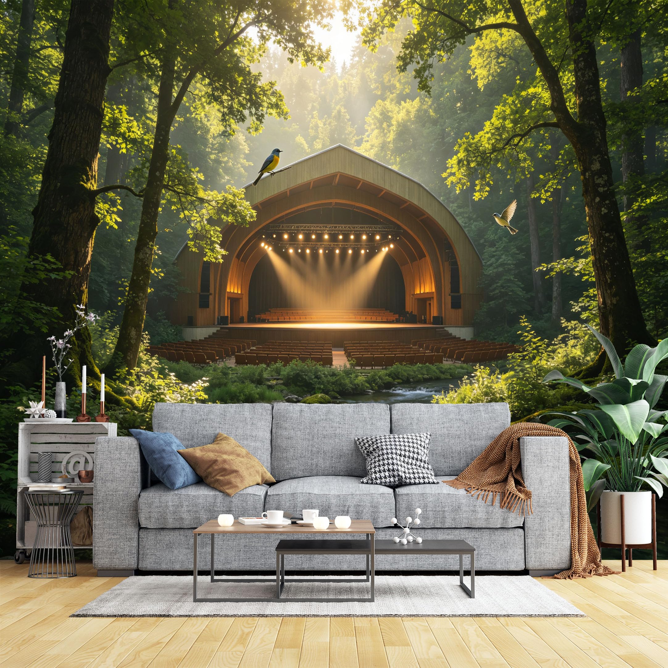 Lcythiazole Ch260604078 Custom Size Wall Murals Forest Outdoor Stage By Stream Hd Self-Adhesive Wall Fabric (No Pvc) Removable Wallpaper For Living Room Bedroom