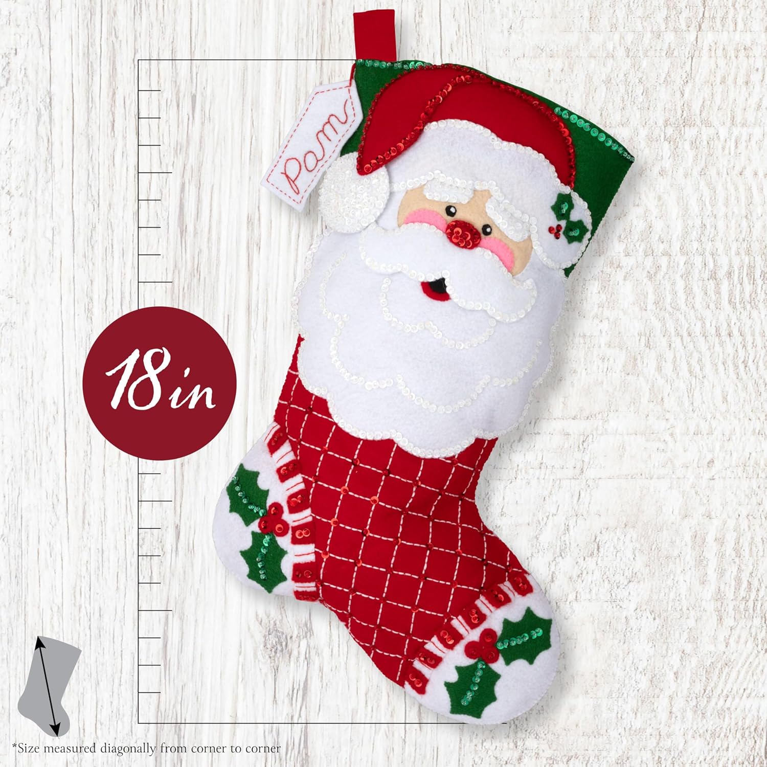 Bucilla Felt Applique 18" Stocking Making Kit, Holiday Cheer Santa, Perfect for DIY Arts and Crafts