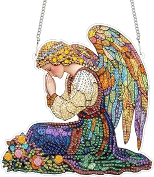 Reofrey Hanging Diamond Art Kits for Adults - 8x8 Inch Angels Acrylic Board Double Sided Pattern Pearl Art Kits for Adults Suncatcher Pendant, DIY for Home Wall Window Decoration Handmade Gift