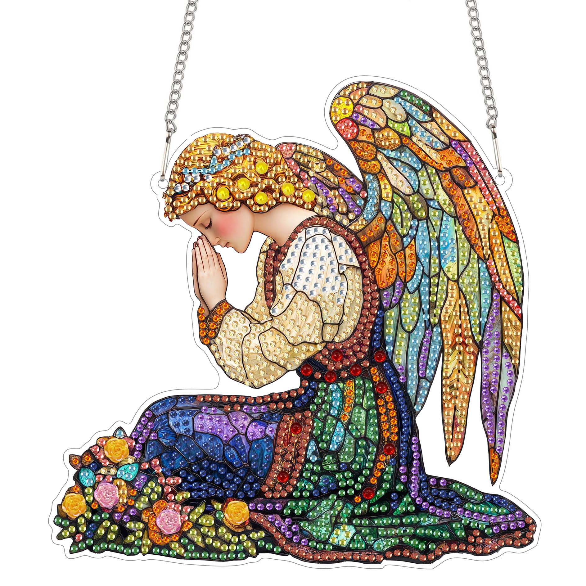 Reofrey Hanging Diamond Painting Doppio Lato Rhineston Scenario Giardino, 20x20cm Cristallo Suncatcher Pittura Diamante Acchiappasole Con Catena, Decorazione Appendere Per Finestra Giardino Regalo