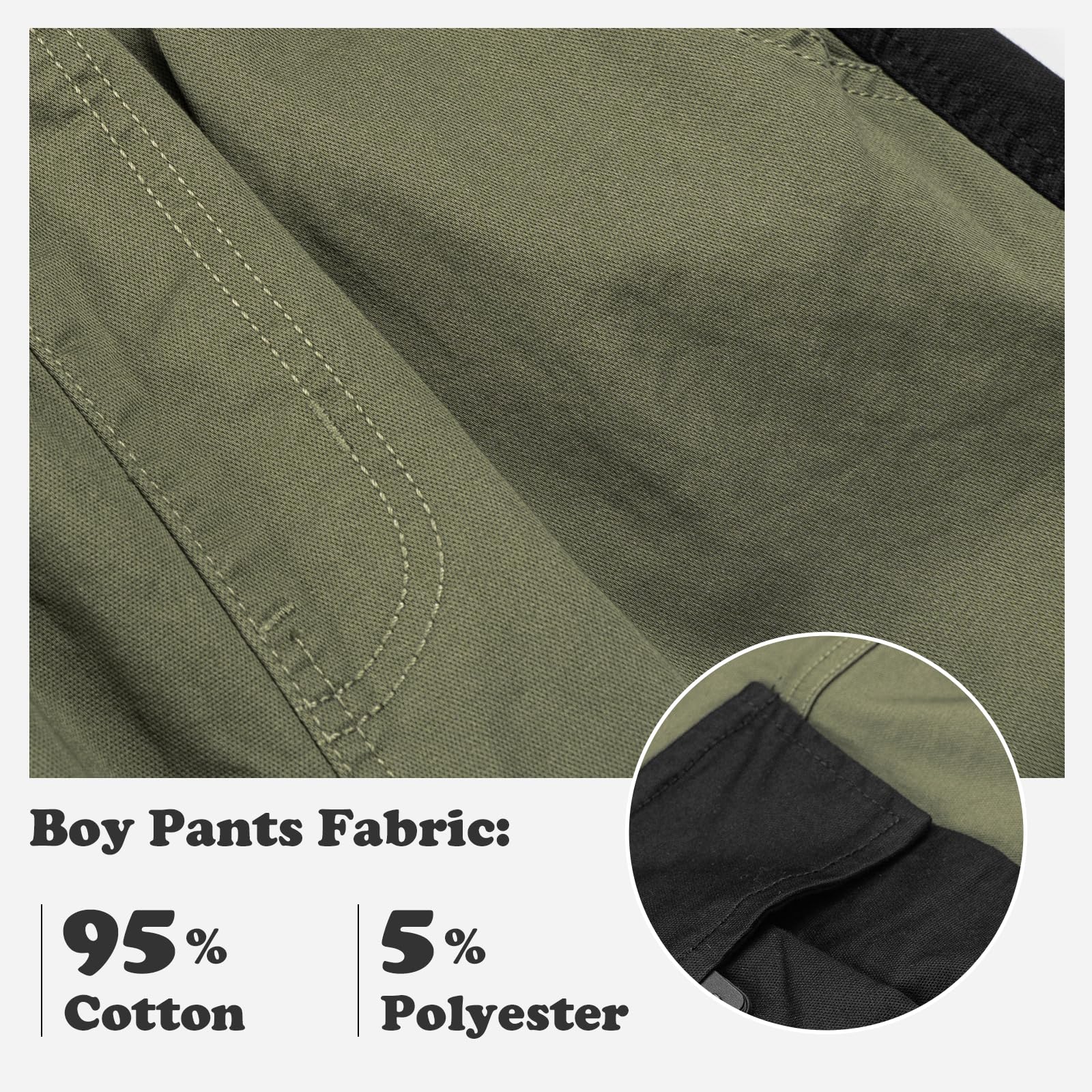 Rolanko Pantalones cargo casuales para niños, cintura elástica, para senderismo, para exteriores, 4-14 años, D2-Army Black, 8-10