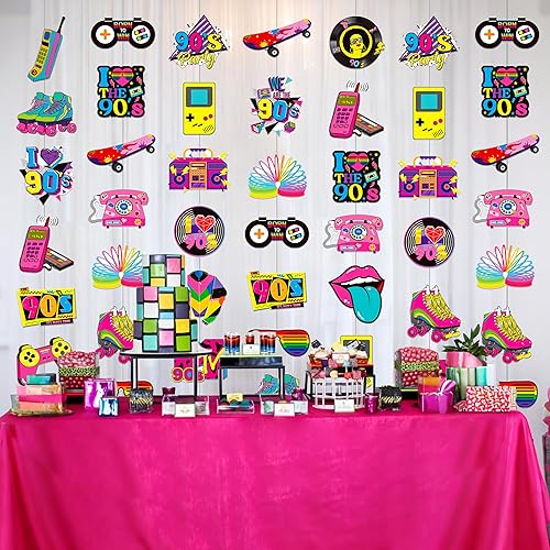 Miniatura 6 de 8 piezas de decoraciones colgantes de fiesta de los años 90, guirnaldas retro de los años 90, decoración de pared para habitación de fiesta de los