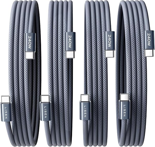 LISEN USB C to USB C Cable, 240W C to C Fast Charging Cable (6.6ft, 4 Pack)