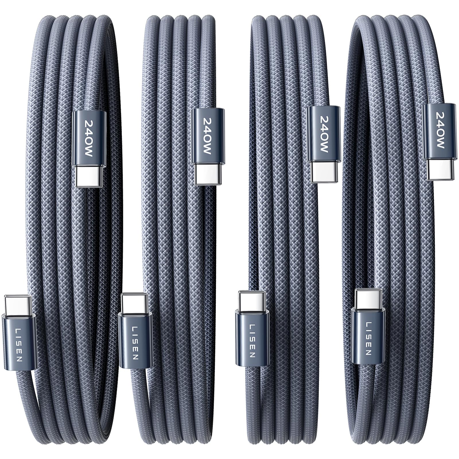LISEN USB C to USB C Cable, 240W C to C Fast Charging Cable (6.6ft, 4 Pack) | For iPhone 17/16/15 Pro Max, iPad Pro/Air, MacBook Pro/Air, Samsung Galaxy S26/S25 Ultra, Laptop