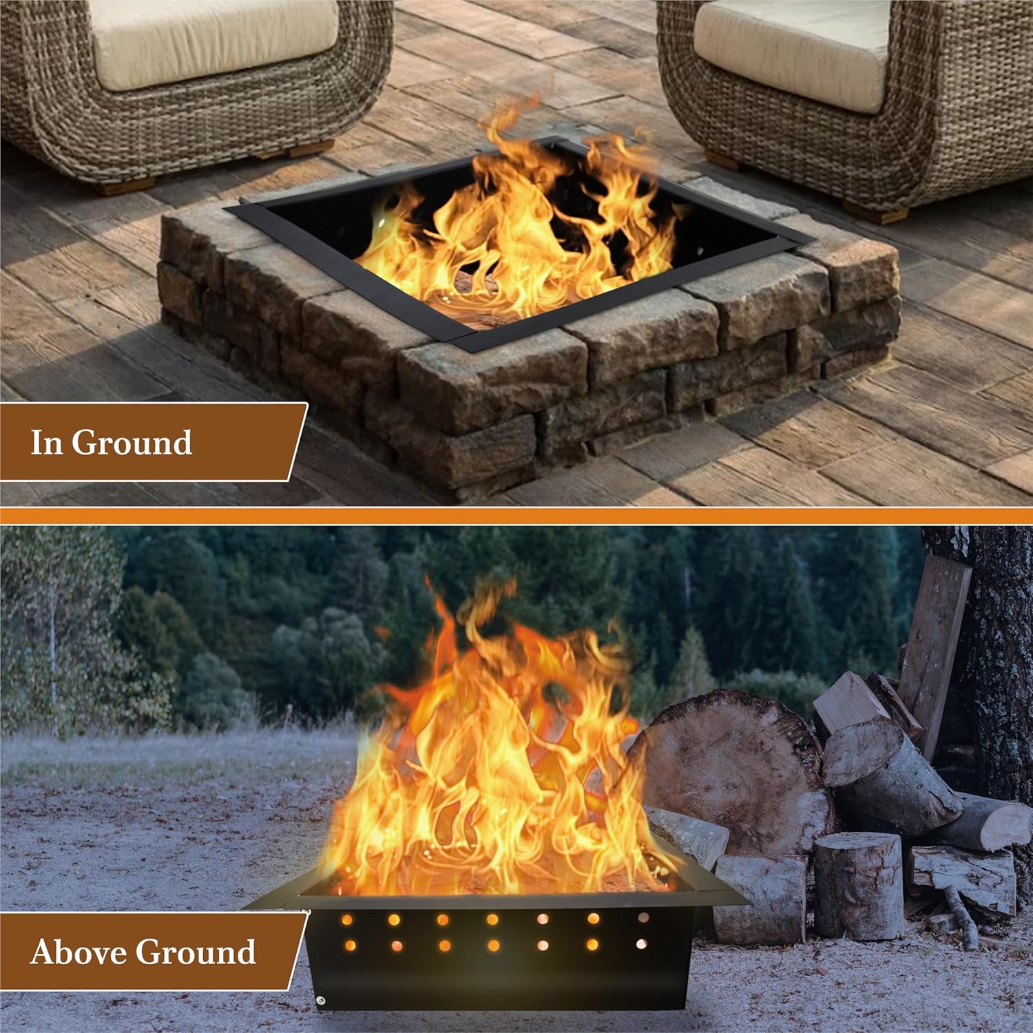 FEBTECH Smokeless Fire Ring Liner – 36 Inch Square Carbon Steel Outdoor Square Fire Pit Insert with Heat-Resistant Coating - Perfect for Backyard Bonfires, BBQs, and Outdoor Get-Togethers