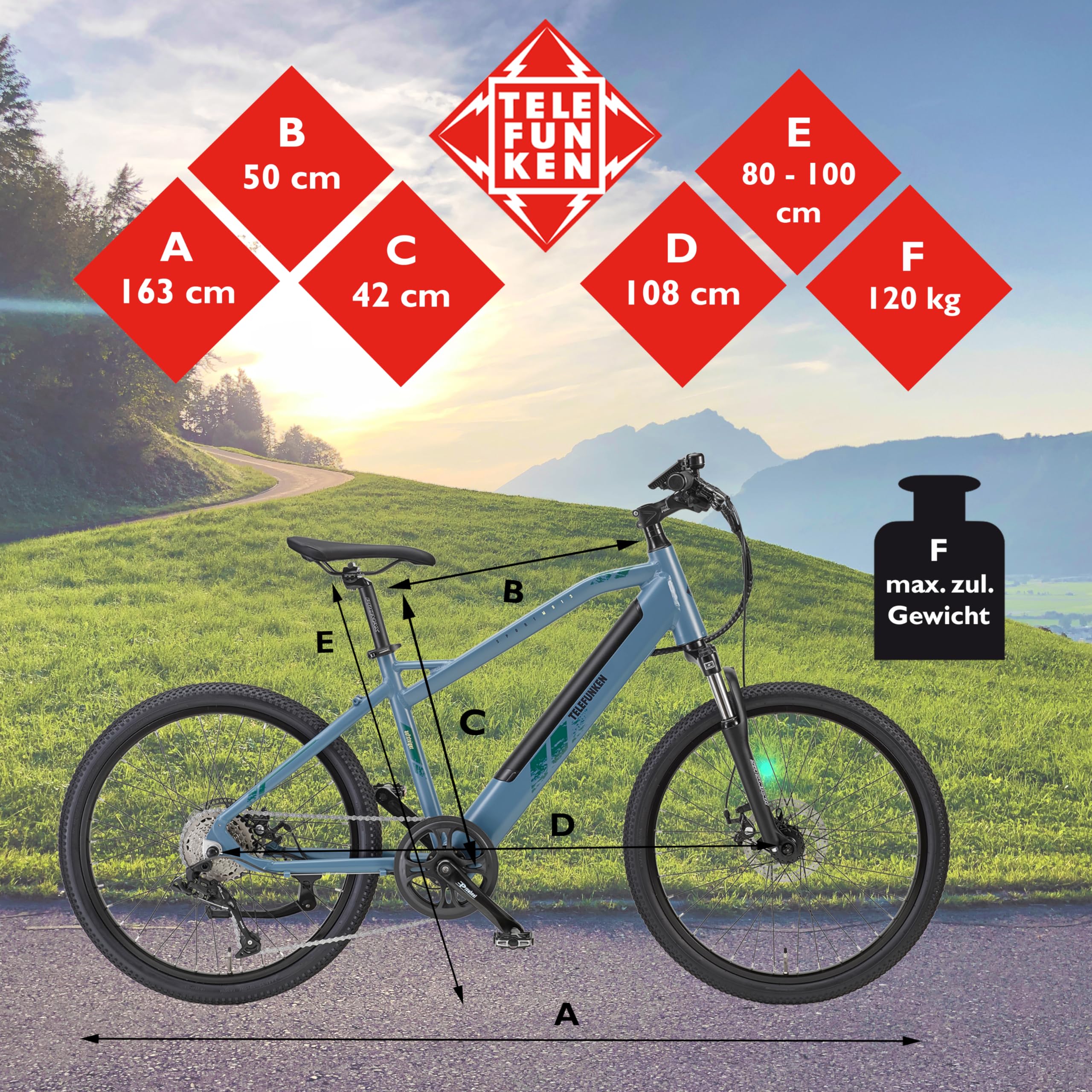 TELEFUNKEN E-Bike Mountainbike 24 Zoll Elektrofahrrad Alu, 8 Gang Kettenschaltung - Ideal für Jugendliche, Pedelec MTB, Hinterradmotor 250W, Scheibenbremsen, Aufsteiger M915