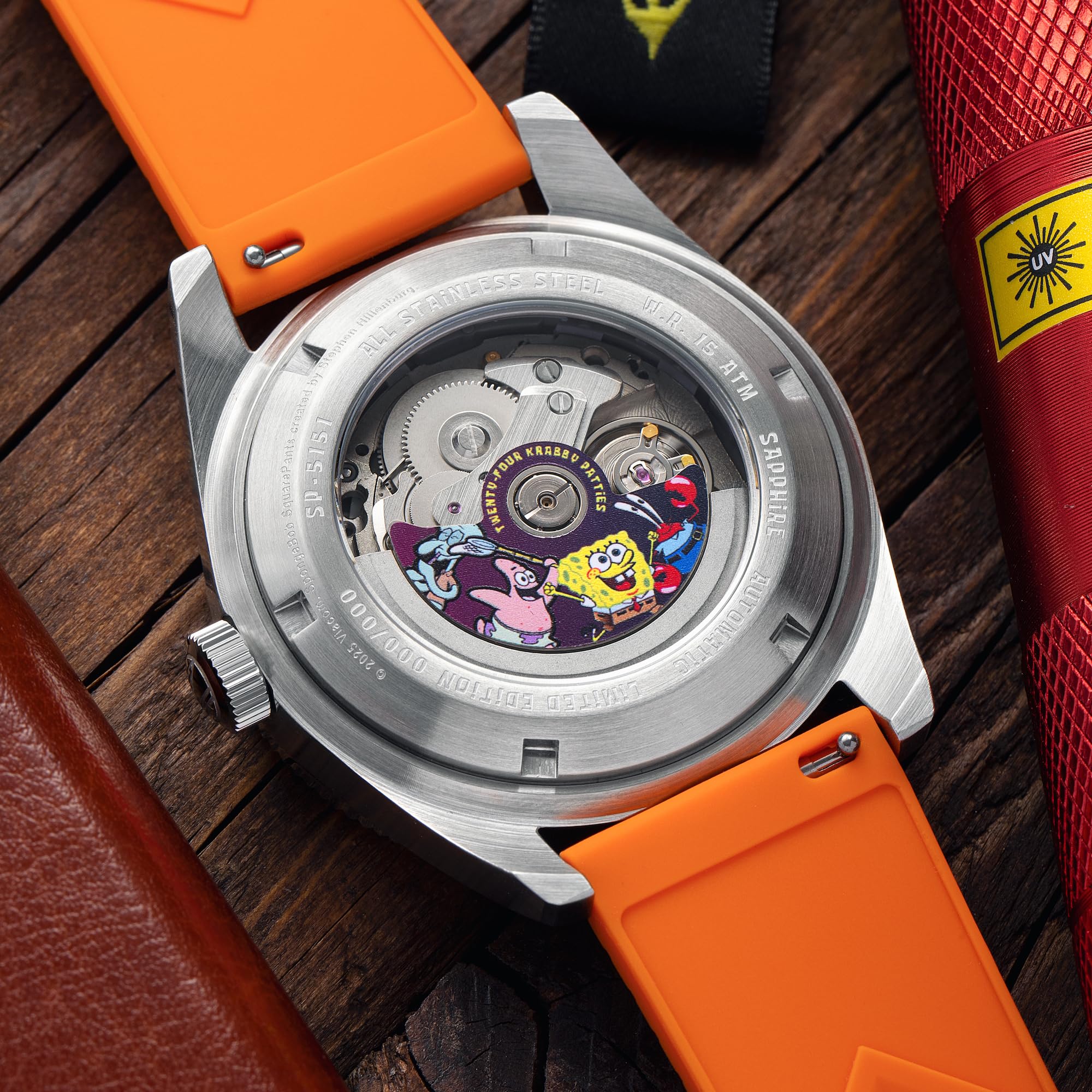 Spinnaker Fleuss SP-5151 - Reloj automático de 43 mm para hombre, diseño de Bob Esponja Squarepants Conch Street, edición limitada con correa de goma