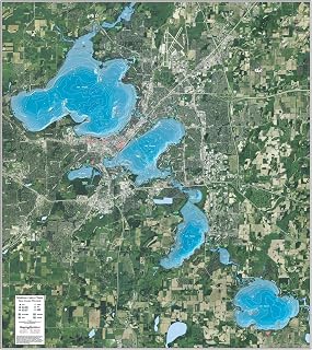 Madison Lakes Chain - 30.25" x 33.5" Matte Plastic Wall Map