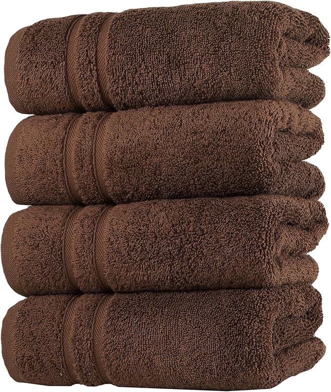 Hawmam Linen Brown Hand Towels 4 Pack Turkish Cotton
