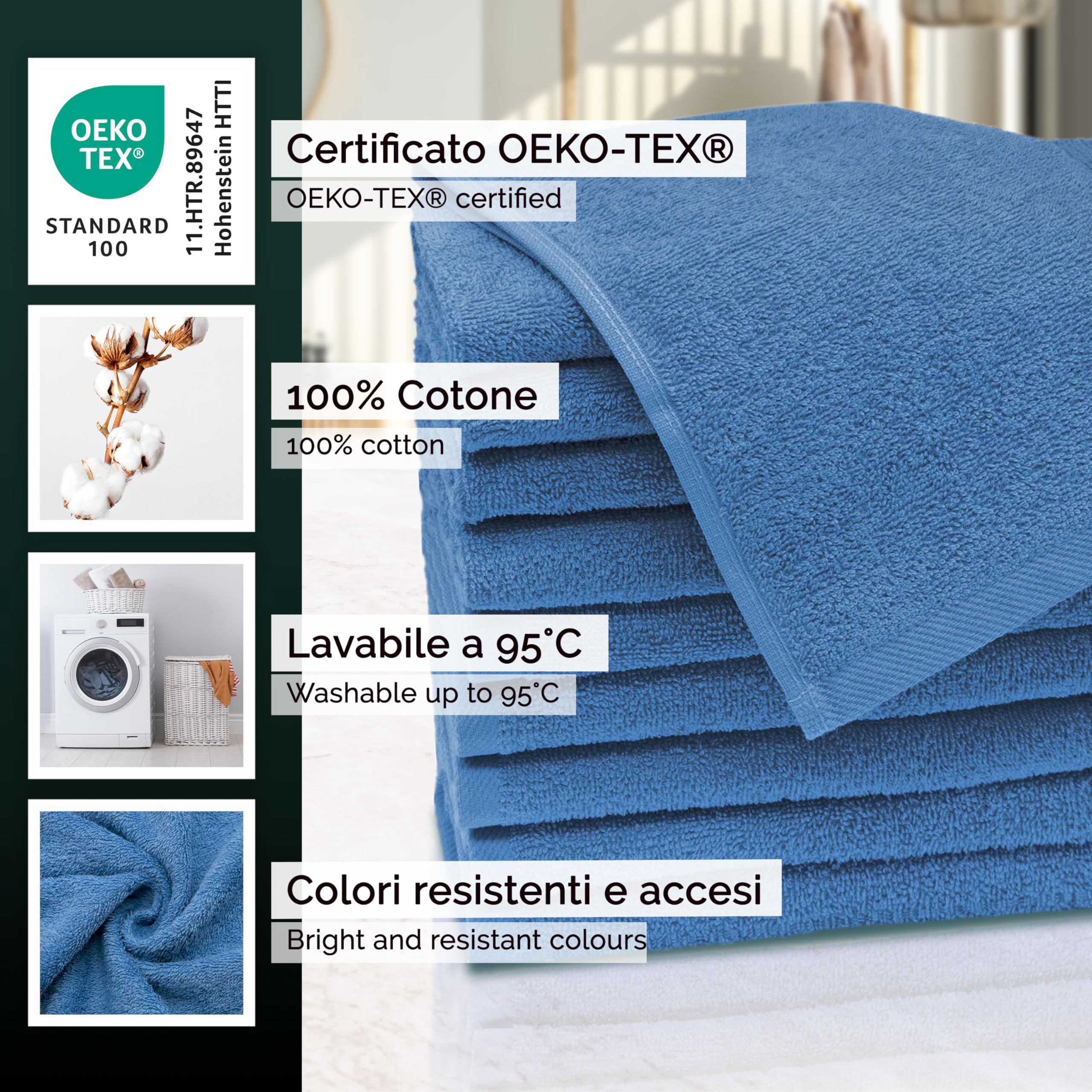 Caleffi Set Asciugamani Bagno Viso e Bidet in Cotone, Asciugamani Resistente a Lavaggi, Include 1 Asciugamano Viso 55x100 cm e 1 Asciugamano Bidet Ospite 40x60 cm, Asciugamani 2 Pezzi, Indigo