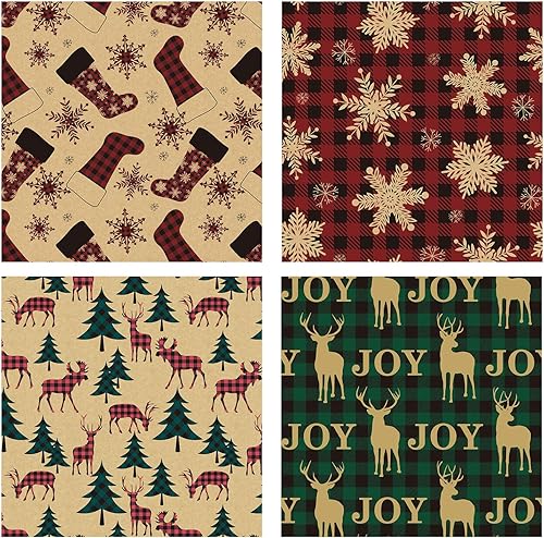 Miniatura 8 de RUSPEPA Papel para regalo de Navidad, papel madera - Diseño a cuadros rojos y verdes - 4 rollos - 30 pulgadas x 10 pies por rollo