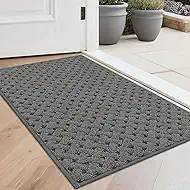 BEQHAUSE Dirt Trapper Door Mat Non-Slip Entryway Rugs Stain Resistant Absorbent Dog Doormats Woven-Look Washable Welcome Floor Doormat for Front Back Door, Dirty Wet Shoes & Paws, 20" x 32", Grey