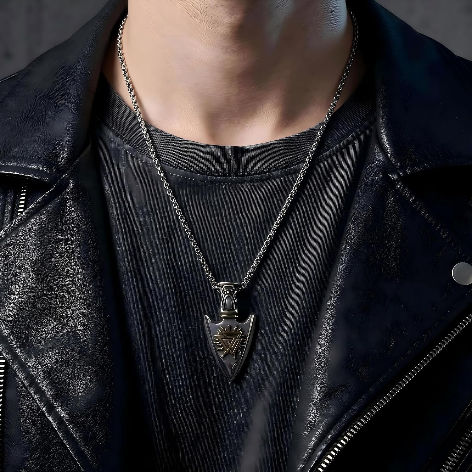 316L Stainless Steel Men Viking Punk Religious Pendant Necklace | Classic Viking goth religious punk mixed style, unique masculine vintage pendant