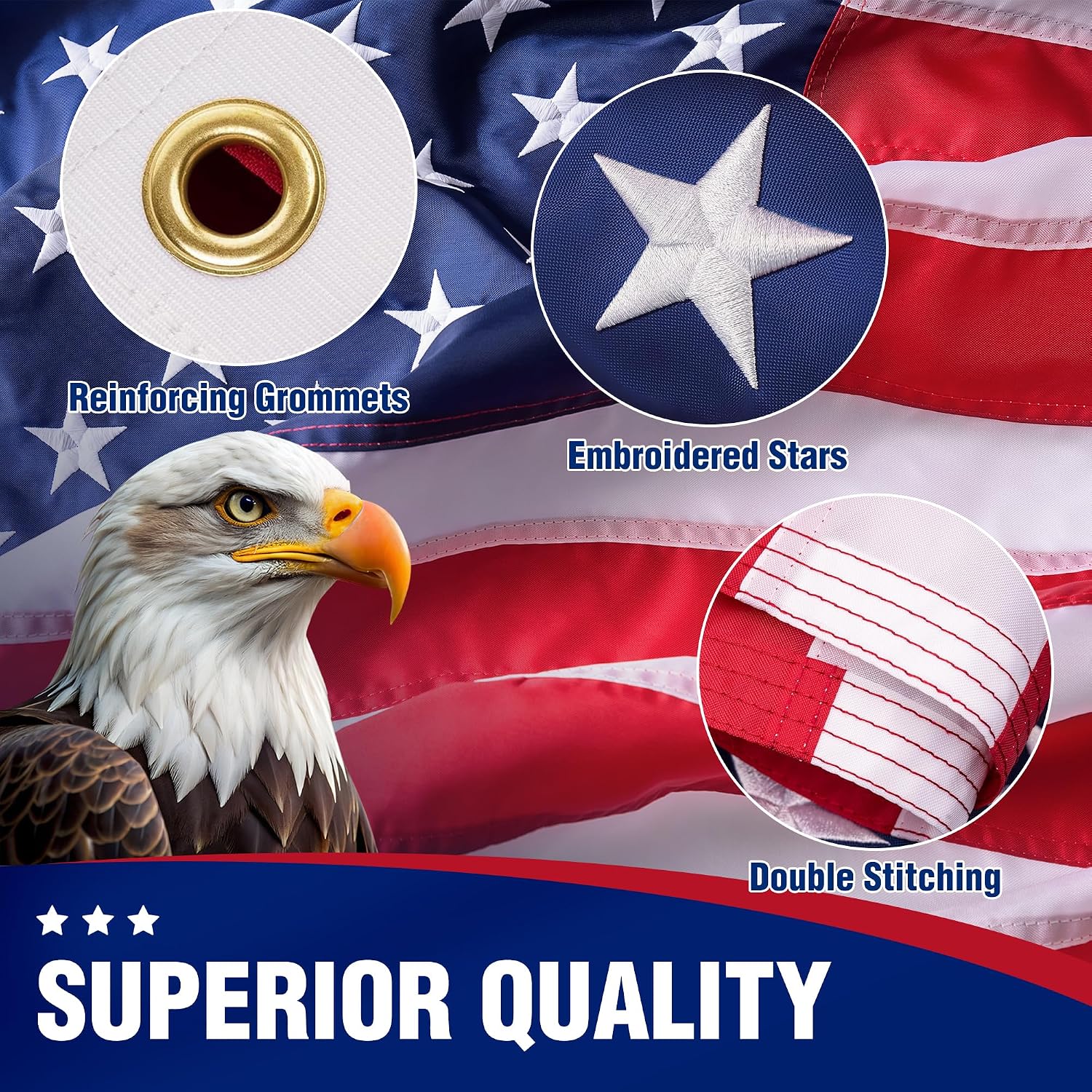 Super Thick Flag Pole Kit, 25 FT 12 Gauge Aluminum flagpoles for outside house, Heavy Duty flag pole with Embroidered American Flag and All Metal Hardware,100MPH Wind Tested