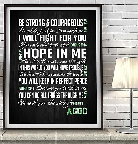 Miniatura 2 de Be Strong - Liver, Kidney, Lymphoma Cancer Awareness Encouragement Art Print, Unframed, Green Survivor Bible Scripture Gift, All Sizes