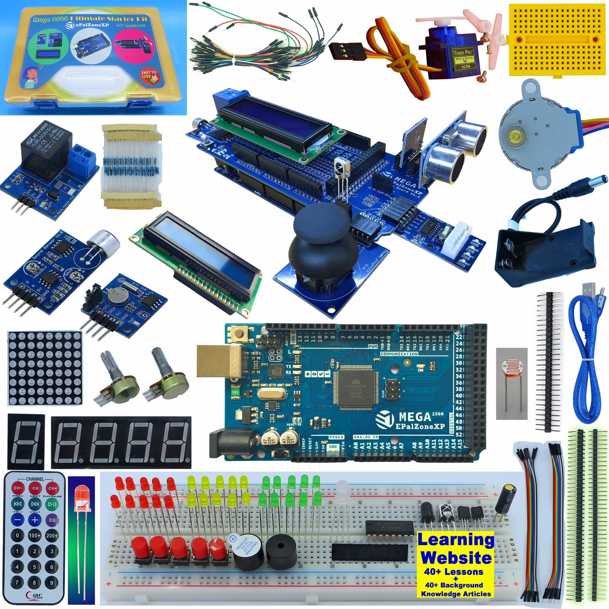 Starter Kit Compatible with Arduino Uno R3 or MEGA 2560 R3, The Most Detailed Explained 50+ Lessons, Plus 40+ Background Knowledge Articles (Ultimate Kit-with Compatible MEGA2560 R3)