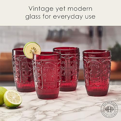 Miniatura 3 de Fitz and Floyd - Juego de 4 vasos altos con caballete, color rojo